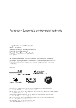 Cover page: Paraquat – Syngenta’s controversial herbicide
