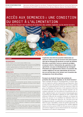 Couverture du rapport: Accès aux semences : une condition du droit à l'alimentation