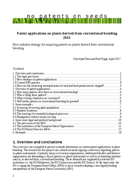 Cover page: Patent Applications on Plants Derived from Conventional Breeding